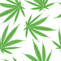 Cannabis green leaf seamless pattern vector illustration. Hemp plant. For medicine, textile, clothing, cordage, fibre,