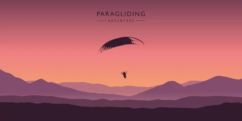 Tuinposter paragliding adventure purple mountain landscape vector illustration EPS10 © krissikunterbunt
