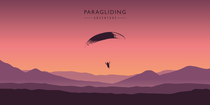 paragliding adventure purple mountain landscape vector illustration EPS10