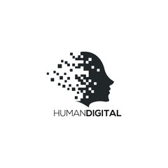  black Digital human logo template and Human head face logo creative