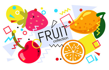 fruits on abstract summer background with drops