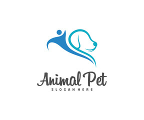 Care Pet Logo dog cat design vector template. Animals Veterinary clinic Logotype concept outline icon.