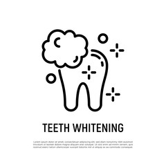 Teeth whitening thin line icon. Clean shine teeth. Dental treatment. Vector illustration.