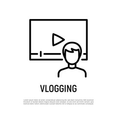 Vlogging thin line icon. Video vlog, streaming, self selling. Social media. Vector illustration.