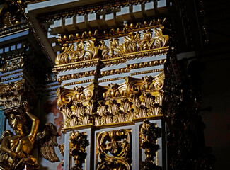 Baroque ornaments on church wall (detail), Sao Joao del Rei, Minas Gerais, Brazil 