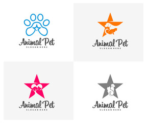 Obraz premium Set of Pet star Logo dog cat design vector template. Animals Veterinary clinic Logotype concept outline icon.