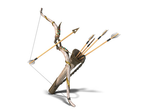 gold bow and arrow attributes of the dussehra holiday 3d render white