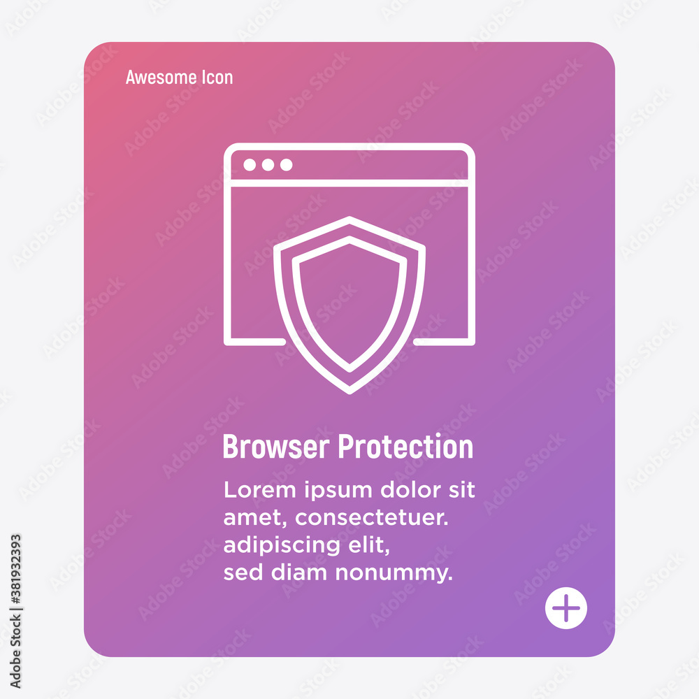 Wall mural web browser protection thin line icon. shield on web page. vector illustration.
