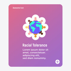 National tolerance thin line icon. Multicultural unity, social solidarity, globalization. People of different nationalities around planet. Vector illustration.