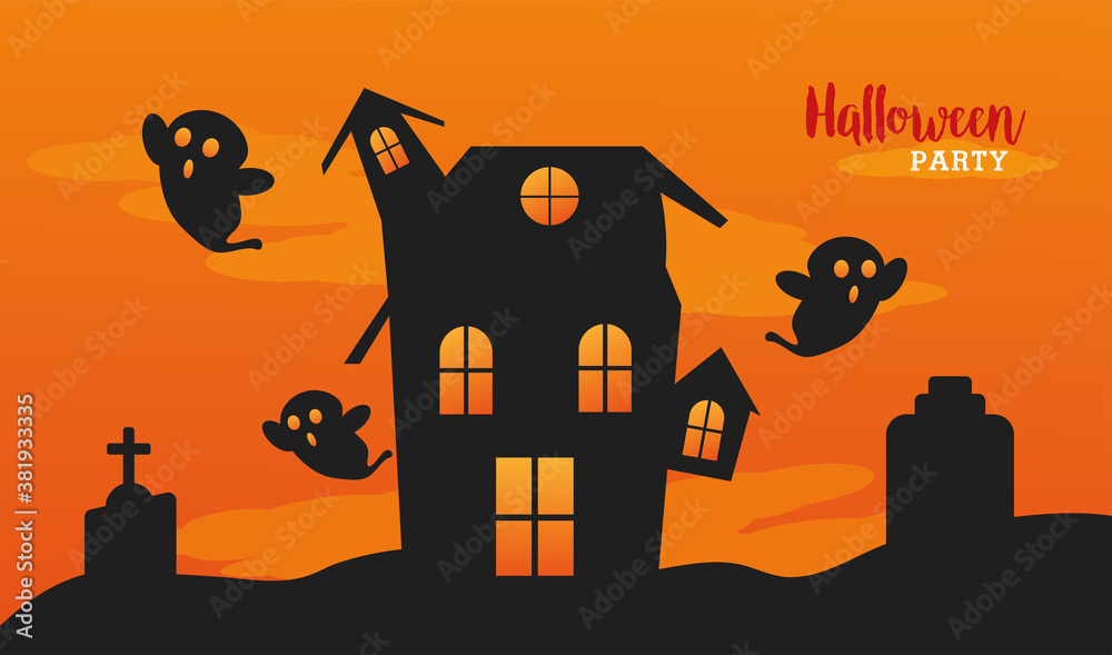 Canvas Prints happy halloween celebration with house haunted and ghosts