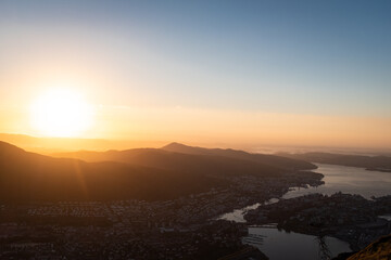 Bergen Cityscape and Landscape with Sunshine