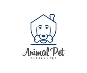 Pet Home Logo dog cat design vector template. Animals Veterinary clinic Logotype concept outline icon.