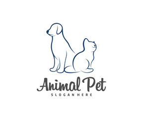 Pet Logo dog cat design vector template. Animals Veterinary clinic Logotype concept outline icon.