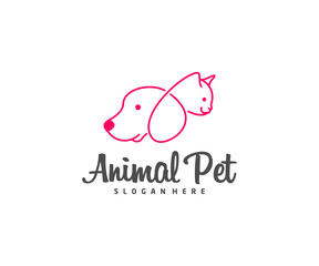 Pet Logo dog cat design vector template. Animals Veterinary clinic Logotype concept outline icon.