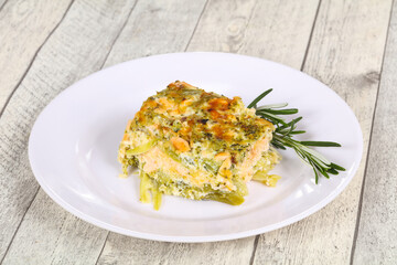 Tasty casserole with salmon and broccoli
