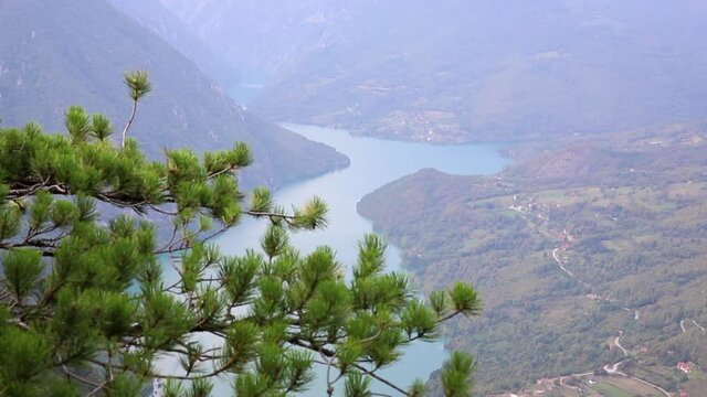 Tara National Park, Serbia. Viewpoint Banjska Stena. View at Drina river canyon and lake Perucac with Focus on the lake and canyon