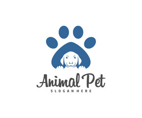 Pet Logo dog cat design vector template. Animals Veterinary clinic Logotype concept outline icon.