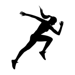 Athletic woman running fast. Vector silhouette illustration on white background