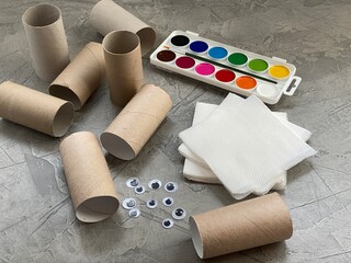 Roll of toilet paper, paint , napkins, set for children's creativity