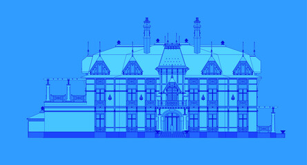Naklejka premium Vector linear drawing of house facade
