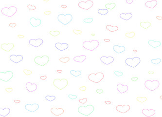 Seamless pattern of multicolored hearts a on a white background, isolates. Horizontal illustration.