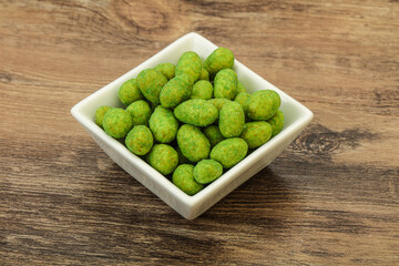 Spicy wasabi peanuts in the bowl