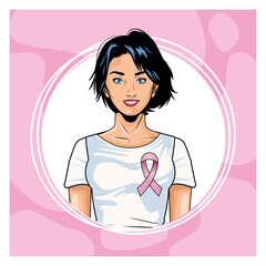 breast cancer awareness month with woman and pink ribbon