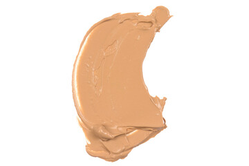 A beautiful beige smear for face. Smear, foundation cream, beige, face, isolated. A beige smear of make-up a foundation on white background.