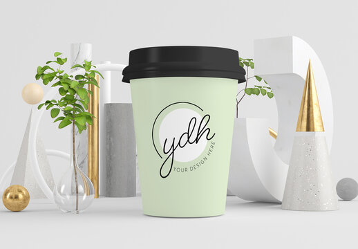 Coffee Cup Mockup on Surreal Abstract Background 