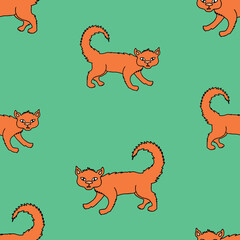 Seamless pattern of cartoon domestic red cats