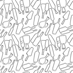 Seamless pattern of outlines various wine bottles