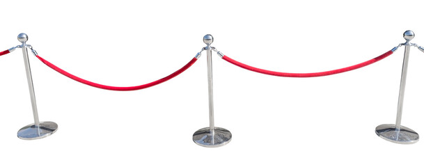 Red tape mobile fences in front of the entrance