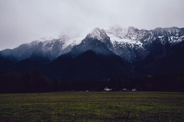 Cloudless sky over green valley