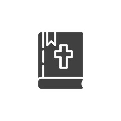 Obraz premium Holy bible book vector icon. filled flat sign for mobile concept and web design. Bible with holy cross glyph icon. Symbol, logo illustration. Vector graphics
