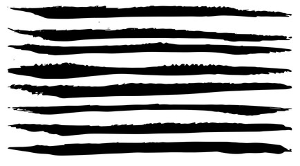 Set of black ink horizontal hand drawn brushes. Abstract isolated grunge lines, or stripes. Vector illustration.	
