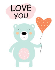 love card with cute bear, vector illustration