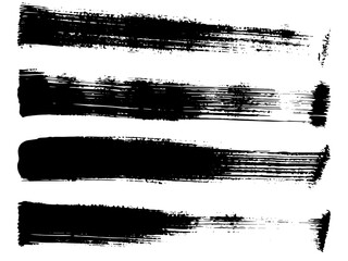 Set of black ink horizontal hand drawn brushes. Abstract isolated grunge lines, or stripes. Vector illustration.	

