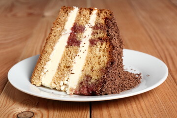 Layer Cake with cream with grated chocolate topping