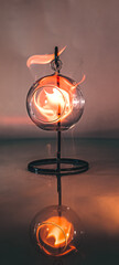 Fire glass ball with black background 