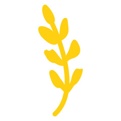 Hand drawn yellow tree branch with leaves isolated. Autumn and summer. Nature and ecology. Doodle cartoon. Botanical sketch. For templates, postcards, scrapbooking, prints and patterns