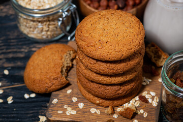 fresh oatmeal cookies and baked goods, top view