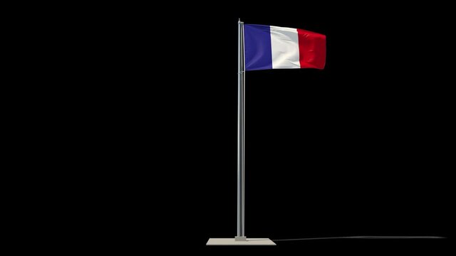 France flag on a flagpole in full growth waving in the wind. You can cut this footage from the background (Luma Mattes). French Republic.