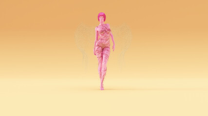Pink an Gold Woman Wings Formed out of Small Spheres Warm Cream Background 3d Illustration 