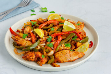 Chicken Fajita Delicious Mexican Food on White Background Close Up Photo
