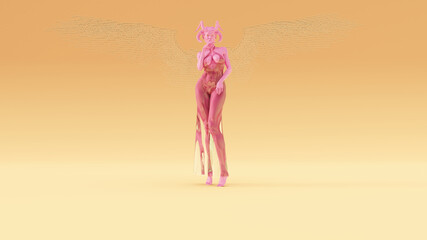 Obraz na płótnie Canvas Pink an Gold Woman Wings Formed out of Small Spheres Warm Cream Background 3d Illustration 