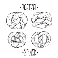 Hand drawn vector illustration pretzel with lettering