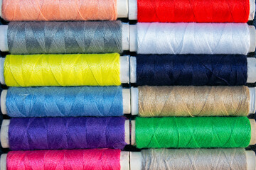 top view of spools with threads of different colors