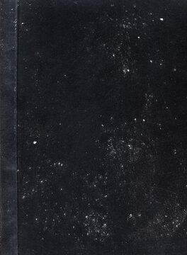 Scratched Abstract Background. Blank Book Cover. White Dust On Black Antique Surface.