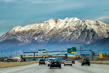 Gordijnen Provo, Utah,  Interstate Highway 15 in Provo, Utah with Mt Timpanogos in background © Bob