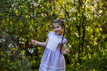 
little girl in the cherry bush